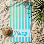 Personalized Gradient Stripes Quick Dry Oversized Microfiber Beach Towel with Name Summer Vacation Travel Use Birthday Gift for Family Friends