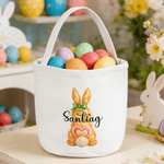 Personalized Cute Watercolour Rabbit Large Capacity Canvas Easter Basket with Name Eggs Hunting Party Easter Day Gift for Kids