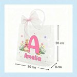 Personalisierte transparente Tasche mit Schleife | mit niedlichem Hase Namen und Initiale | Ostern Party Geschenk für Jungen Mädchen