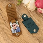 Porte-clés en Cuir Personnalisé avec Photo Ttire et Texte Gravés Cadeau Anniversaire Fête des Mères Pères pour Famille Amis Amoureux Professeur