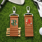 Personalized Cartoon Character Initial PU Leather Golf Tee Holder Bag Tag with Name and 5 Pcs Bamboo Tees Game Day Birthday Gift for Golf Players
