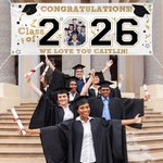 Personalized Graduation Cap Class Of 2026 Graduation Photo Banner with Text and Year Graduation Party Gift for Graduates