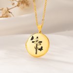 Personalised Cross Birth Flower Photo Locket Necklace Dainty Jewellery Birthday Anniversary Mother's Day Christian Gift for Mom Grandma Woman
