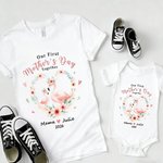 Personalized Cute Animal Mom Baby Floral Heart 100% Cotton T-shirt Baby Bodysuit with Name First Mother's Day Gift for Baby Mom