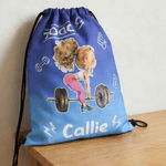 Personalized Cartoon Fitness Girl Gradient Drawstring Bag with Name Daily Use Sport Event Gift for Gym Girls