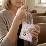 Personalized God Says I Am Birth Flower PU Leather Rosary Pouch with Name Daily Storage Mother's Day Gift for Christian Mother