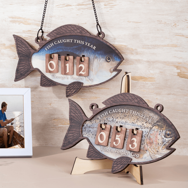 Personalized Fish Caught This Year Hanging Sign with Name Father's Day New Year Birthday Gift for Dad Grandpa Fisherman