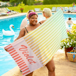 Personalized Gradient Stripes Quick Dry Oversized Microfiber Beach Towel with Name Summer Vacation Travel Use Birthday Gift for Family Friends