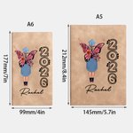 Personalized Birth Flower Butterfly Cartoon Graduate A5 A6 Leather Lined Notebook with Name and Year Graduation Keepsake Gift for Women
