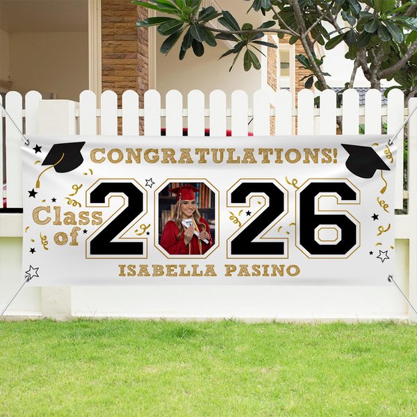 Personalized Graduation Cap Class Of 2026 Graduation Photo Banner with Text and Year Graduation Party Gift for Graduates