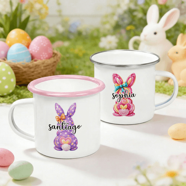 Tasse en émail 12 oz avec nom Œufs Chasse Fête de Pâques Cadeau pour enfants