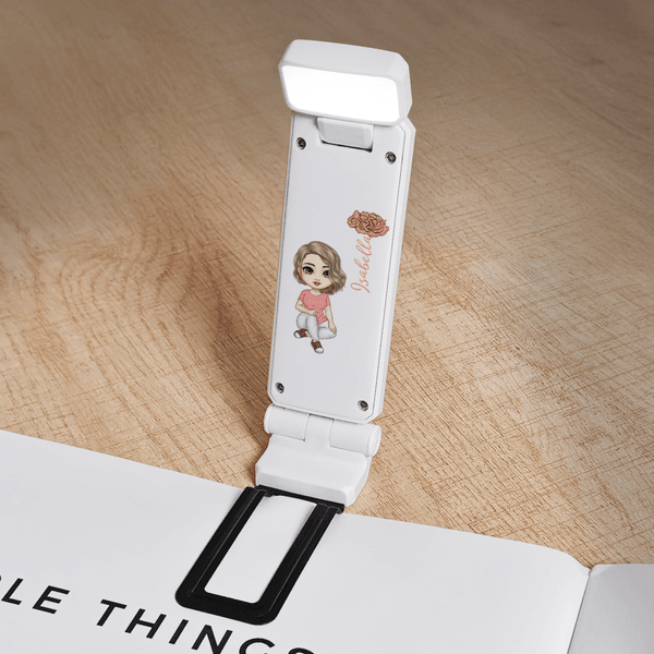 Personalized Cartoon Character LED Rechargeable Light Clip with Name and Birth Flower Reading Accessories Birthday Gift for Book Lovers Friends