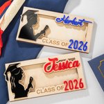 Personalized Graduates Silhouette Graduation Cap Scroll Wooden Money Holder with Name and Year Congratulation Graduation Gift for Schoolmates Friends