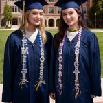 Personalized Bling Flower Rhinestone Pearl Letter Two-Colored Ribbon Braided Lei with Name Graduation Party Decor Gift for Class of 2026 Graduates