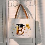 Personalisierte Graduation Cap Initial großen Canvas Tote Bag mit Namen und Jahr Reisen täglichen Gebrauch Graduierung Geschenk für Absolvent Freund