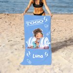 Personalized Togo Cartoon Gym Girl Quick Dry Microfiber Beach Towel with Name Beach Party Swimming Pool Essential Birthday Gift for Gym Lovers