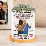 Personlig snygg leopardtryck mor-dotter tecknad keramisk blomkruka med namn Mors dag födelsedagspresent till mamma dotter