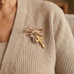 Personalized Virgin Mary Bow Cross Brooch Pin with Initial or Birthstone Birthday Baptism Gift for Woman Baby Christian