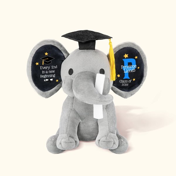 Personalised Elephant Keepsake Toy with Initial Name Year Class of 2026 School Grad Gift for Graduates