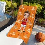 Gepersonaliseerd Basketbal Cartoon Character Oversized Quick Dry Name Strandlaken Vakantie Accessoires Verjaardagscadeau voor basketballiefhebbers