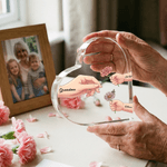 Personalized Birth Flower 1-6 Hands Mom Grandmom Acrylic Heart Plaque with Names Home Decor Birthday Gift for Mother Grandmother