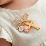 Personalized Virgin Mary Bow Cross Brooch Pin with Initial or Birthstone Birthday Baptism Gift for Woman Baby Christian