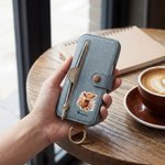 Personalized Cute Highland Cow Flower PU Leather Flip Wallet Phone Case with Name RFID Blocking Card Holder Mother's Day Birthday Gift for Women