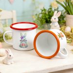 Personalised Cute Watercolor Rabbit 12 oz Enamel Mug with Name Eggs Hunting Party Easter Day Gift for Kids