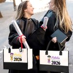 Traje de Licenciatura Personalizado Caricatura Graduado Chica Bolsa de Lona con Nombre y Año Regalo de Graduación para Compañeros de Escuela Amigos
