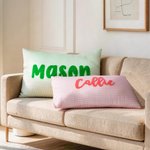 Personalized Embroidered Text Multicolor Plaid Soft Pillow Cover Home Decor Daily Use Baby Shower Housewarming Gift for Kids Family