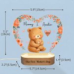 Personalized Cute Mom-Child Animal Floral Heart Shape Acrylic LED Night Light with Name and Wooden Base First Mother's Day Gift for New Mom