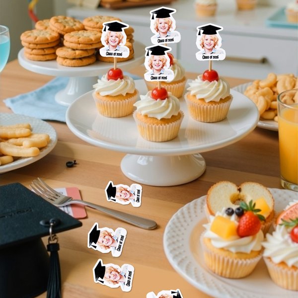 Personalized Graduation Cap Photo Waterproof Confetti Stickers with Text Graduation Party Decoration Favors for Graduates