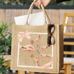 Personalised 1-6 Birth Flowers Mom Kids Little Hands Large Jute Tote Bag with Name Mother's Day Birthday Gift for Mom Grandmother