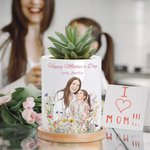 Personalisierte Aquarell Foto Stil Blume Keramik Pflanzentopf mit Namen und Bambus Basis Muttertag Geburtstag Geschenk für Mama Oma