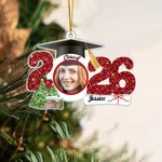 Personalised Grad Cap Face Photo Christmas Tree Ornament with Name and Glitter Number Graduation Christmas Gift for Graduates
