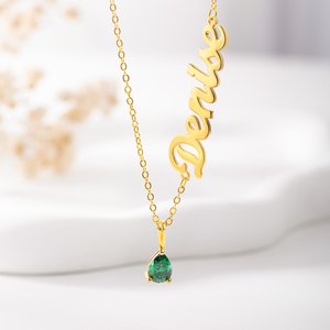 Personalised Teardrop Birthstone Name Necklace Dainty Jewellery Birthday Mother's Day Wedding Gift for Mother Bride