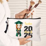 Personalised 2026 Cartoon Graduate Character Linen Wristlet Makeup Bag with Name Graduation Ceremony Birthday Gift for Women Girls