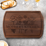 Personalized Flower Design Curved Charcuterie Cutting Board with Text and Juice Groove Housewarming Mother's Day Gift for Couples Family