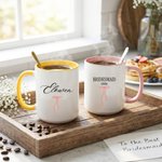 Personalized Pink Bow Bridesmaid Design 11 oz 15 oz Ceramic Mug with Name and Date Wedding Bridal Party Shower Gift for Bridesmaids