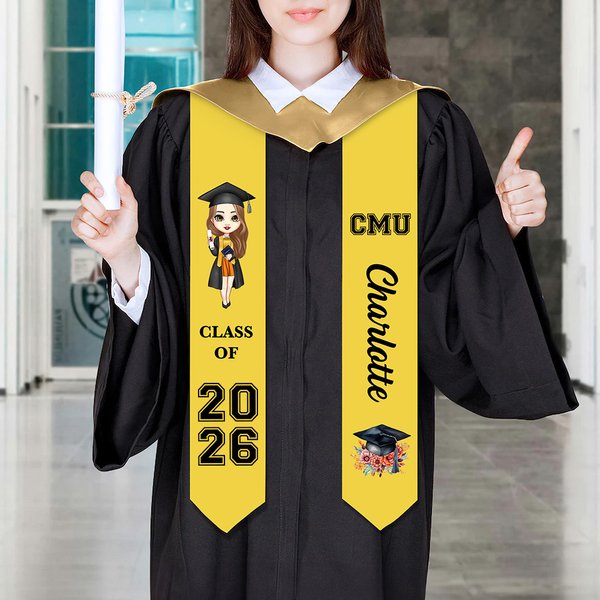 Personalized Grad Cap Cartoon Character Graduation Sash with Name and Year Graduation Keepsake Gift for Class of 2026 Graduates