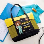 Gepersonaliseerde Grote Oxford Draagtas met Cartoonfiguur en Naam met Mesh-zak Perfect als Cadeau voor Verpleegkundige Week voor Medisch Personeel