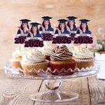 Personalised Faux Glitter Face Photo Graduation Congrats Cupcake Toppers with Name Biscuit Cake Decor Graduation Party Gift for Graduates
