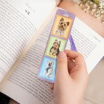 Personalized Multicolor Postage Stamp Design 3 Photos Acrylic Bookmark with Tassel Reading Supplies Birthday Gift for Friends Family