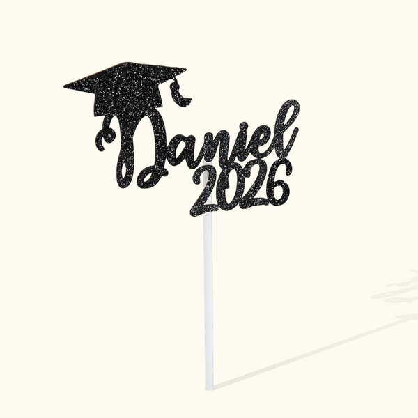 Personalized Class of 2026 Glitter Bachelor Cap Cupcake Topper with Name 6 Pcs Graduation Party Decorations Favors for Graduates