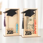 Personalisierte Multicolor Name Tassel Grad Cap hölzerne Geld Halter Bargeld Umschlag mit Basis Klasse von 2026 Graduierung Geschenk für Absolventen