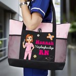 Gepersonaliseerde Grote Oxford Draagtas met Cartoonfiguur en Naam met Mesh-zak Perfect als Cadeau voor Verpleegkundige Week voor Medisch Personeel