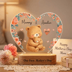 Personalized Cute Mom-Child Animal Floral Heart Shape Acrylic LED Night Light with Name and Wooden Base First Mother's Day Gift for New Mom