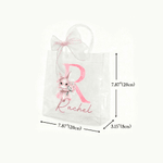 Personalisierte Aquarell Hase Handheld Bouquet Initial klar Geschenk Tasche mit Namen und rosa Schleife Band Ostereierjagd Party Geschenk für Kinder