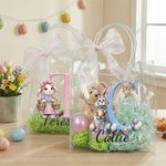 Personalized Cute Easter Bunny Clear Gift Bag with Name and Initial Easter Egg Hunt Party Favors Gift for Kids