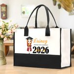 Traje de Licenciatura Personalizado Caricatura Graduado Chica Bolsa de Lona con Nombre y Año Regalo de Graduación para Compañeros de Escuela Amigos
